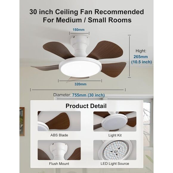 Low Profile Ceiling Gan 30in with Light White (4324) - Picture 4 of 7